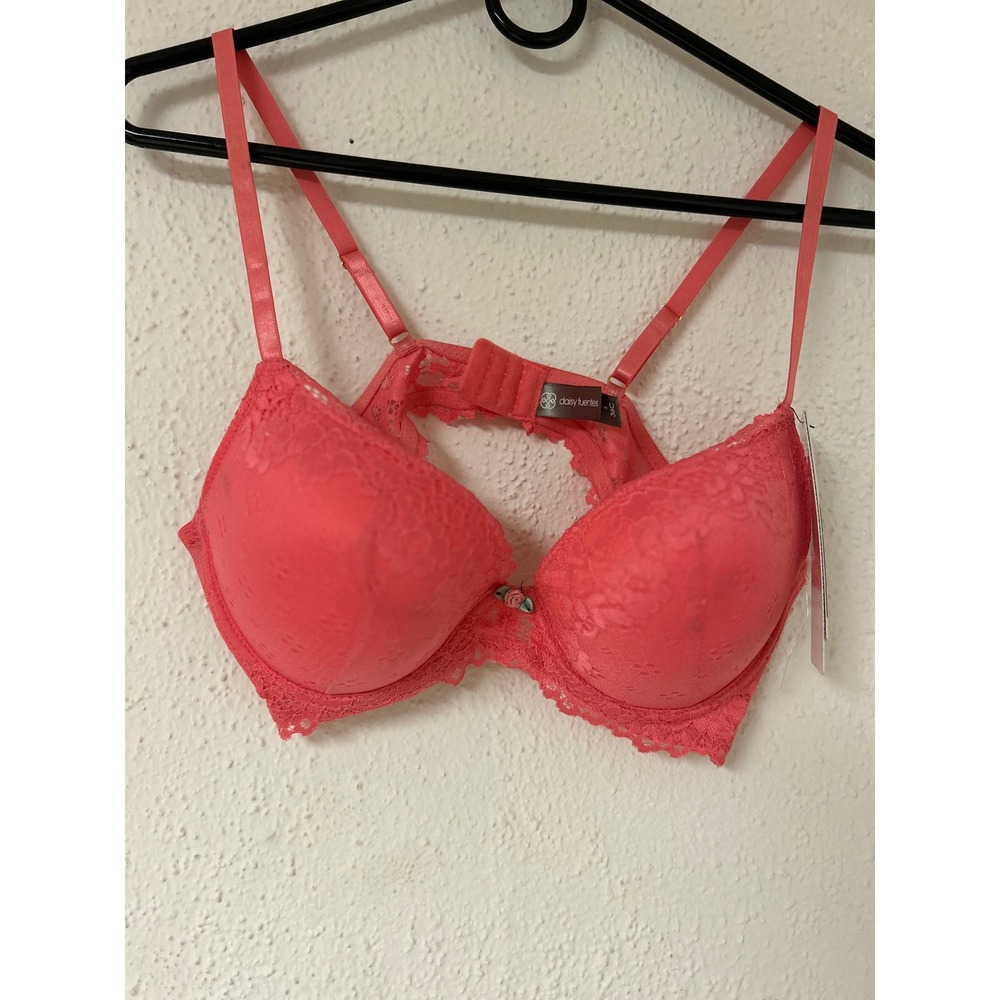 Daisy Fuentes Intimates Coral Pink Lace Racerback Push Up Bra 36C NWT
